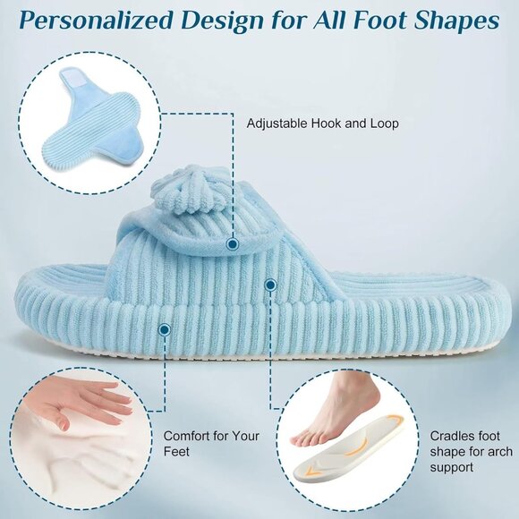 🆕Woman Blue Arch Support Open Toe Orthopedic Adjustable Home Indoor Slippers - Picture 8 of 11